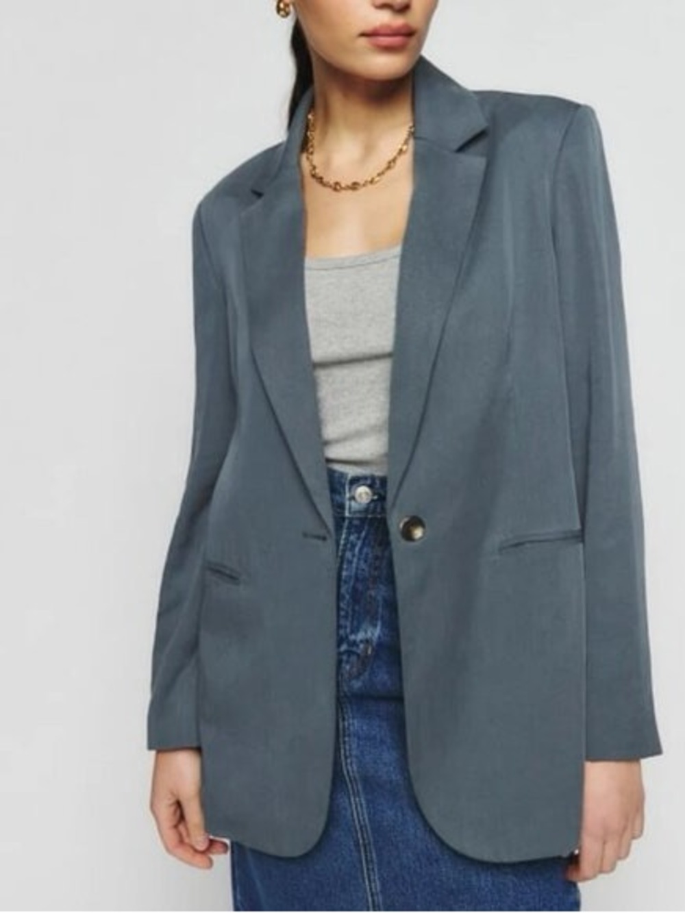 NWT Reformation The Classic Relaxed Blazer Oversized Slate Blue Medium